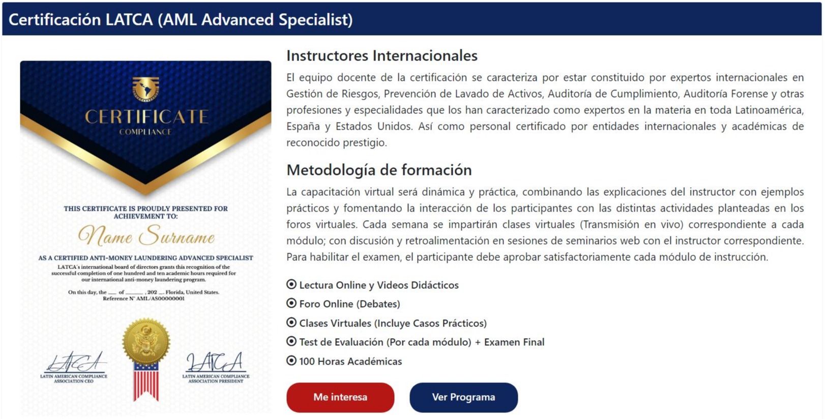 CERTIFICACIÓN INTERNACIONAL EN PREVENCIÓN DE LAVADO DE ACTIVOS Y FINANCIAMIENTO AL TERRORISMO